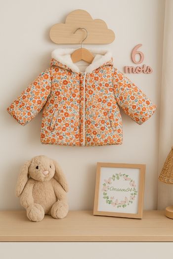 Manteau réversible fourrure et fleurie et bandeau cheveux sergent major fille 6 mois 🎀