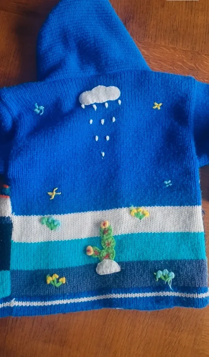 Gilet péruvien bleu à capuche - photo numéro 5