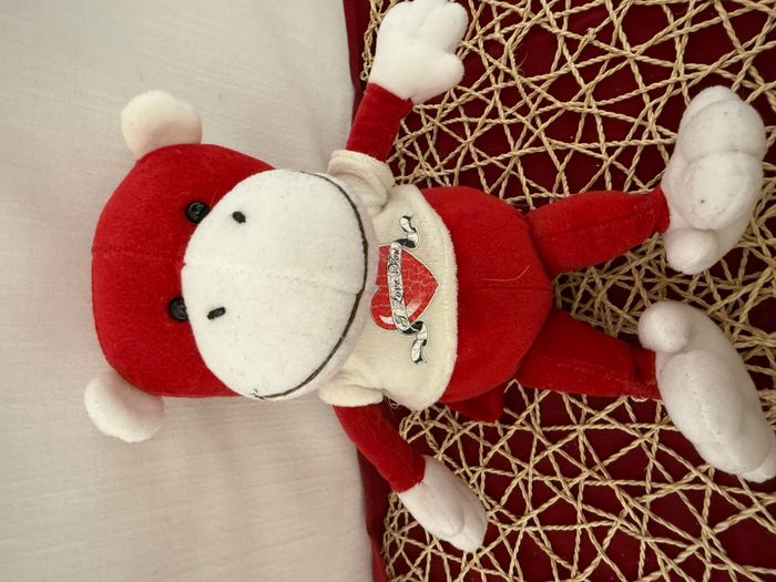 doudou singe rouge , blanc - photo numéro 3