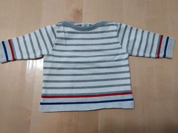 Pull bébé 6 mois rayé blanc et gris Petit bateau