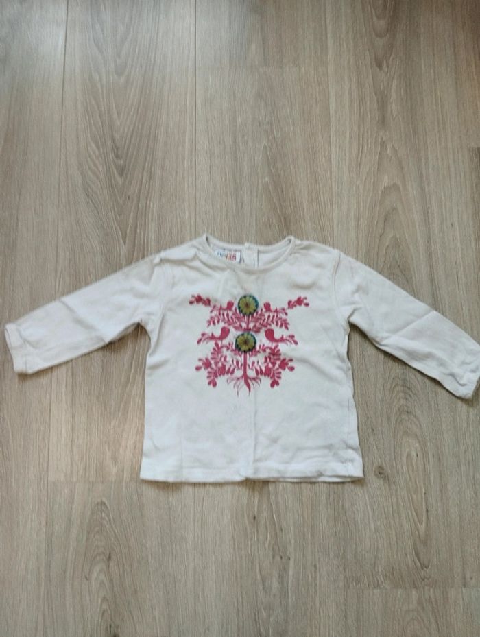 T-shirt manches longues blanc motif oiseaux fille 18 mois - photo numéro 2