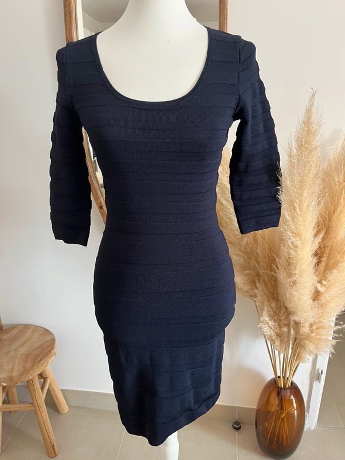 Robe moulante manches 3/4 bleu marine Mango - photo numéro 3