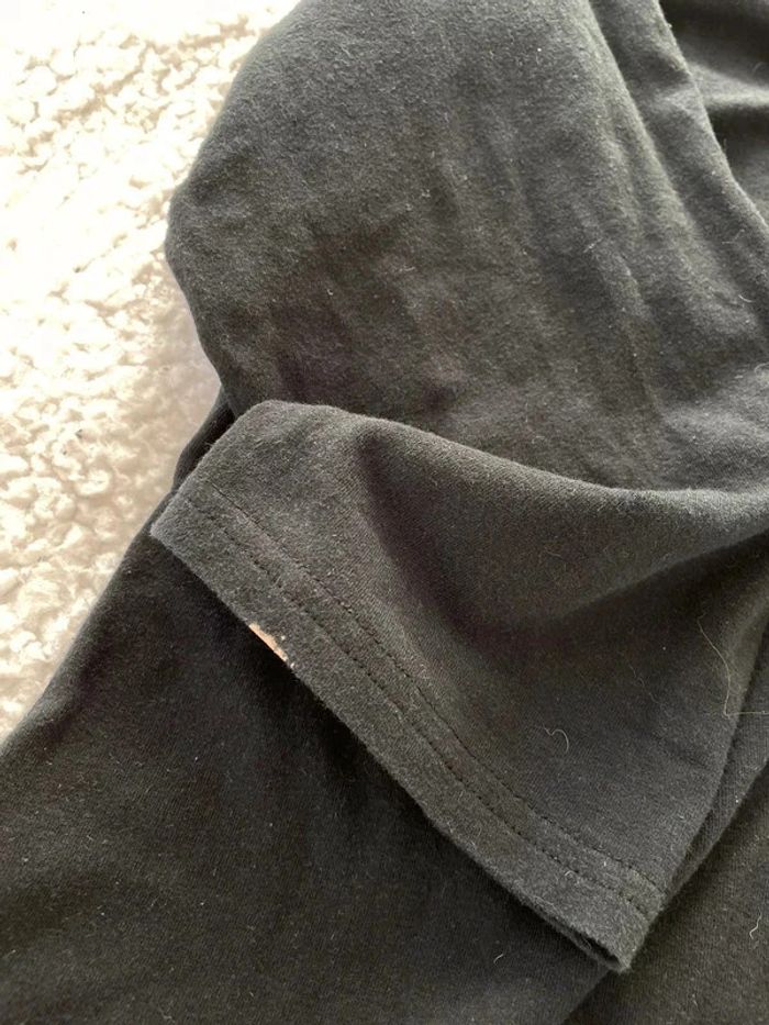 Haut t-shirt à manches longues 3/4 fluide noir uni simple basique col V décolleté avec boutons - photo numéro 7