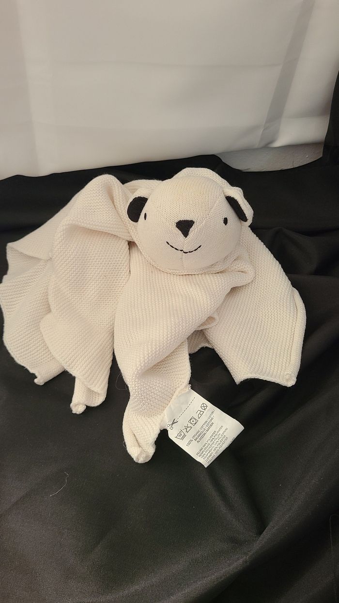 Doudou bébé coton bio point mousse gots ours polaire 33cm fresk - photo numéro 3