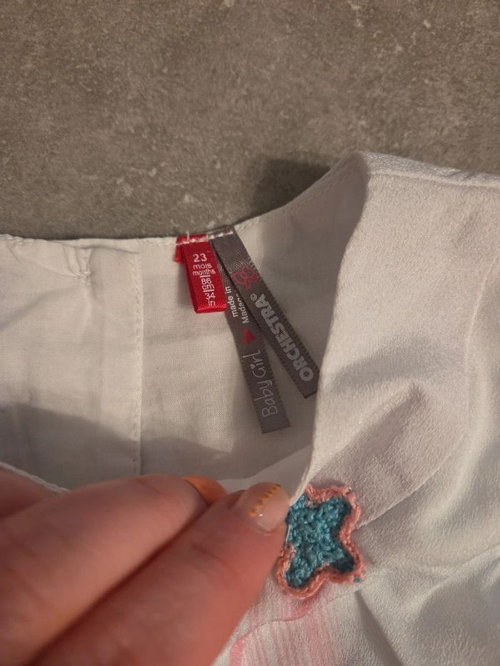 Robe été fille doublée blanc motifs T23mois TBE orchestra - photo numéro 2