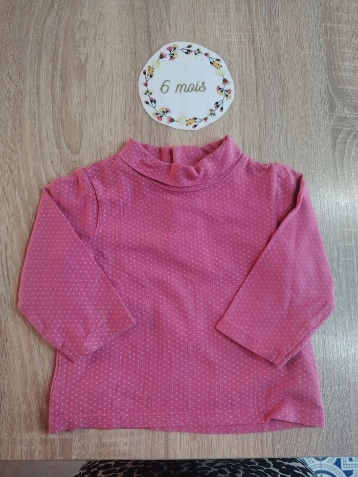 Sous pull bébé fille rose a pois 6 mois obaibi
