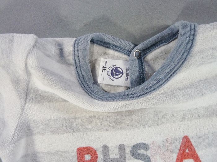 Pyjama dors-bien grenouillère velours gris bleu rayé Petit Bateau 3 mois 60 cm garçon - photo numéro 2