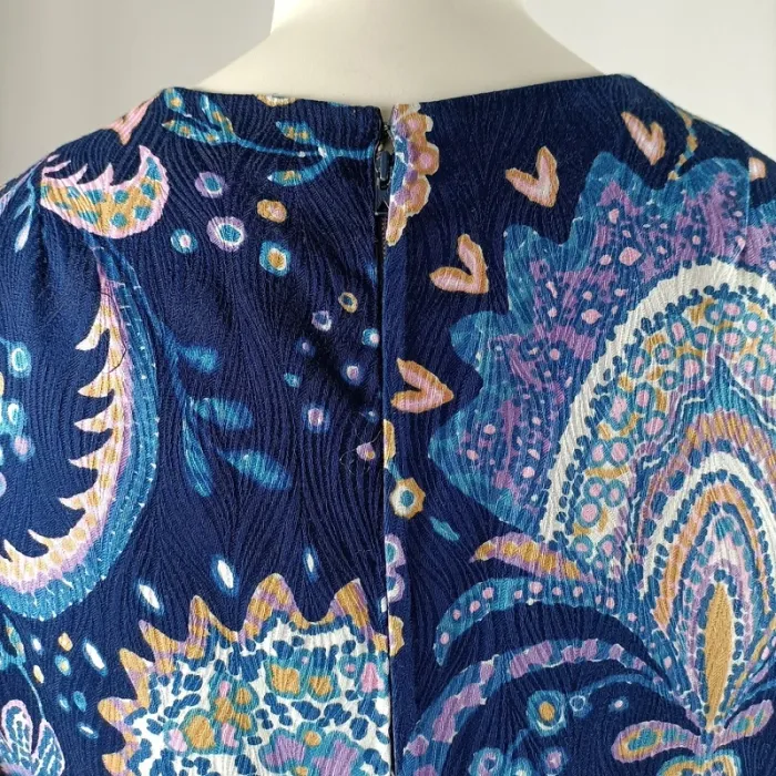Robe longue bleu nuit imprimé cachemire, manches volantées, doublée, taille estimée M A1217 - photo numéro 5