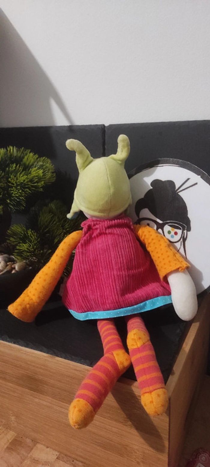 doudou peluche moulin roty colette trottinette rose rose bleu vert orange rayé rayure - photo numéro 2