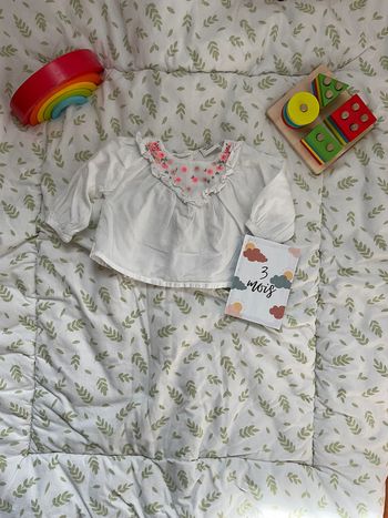blouse manches longues blanc tape à l'oeil 3 mois