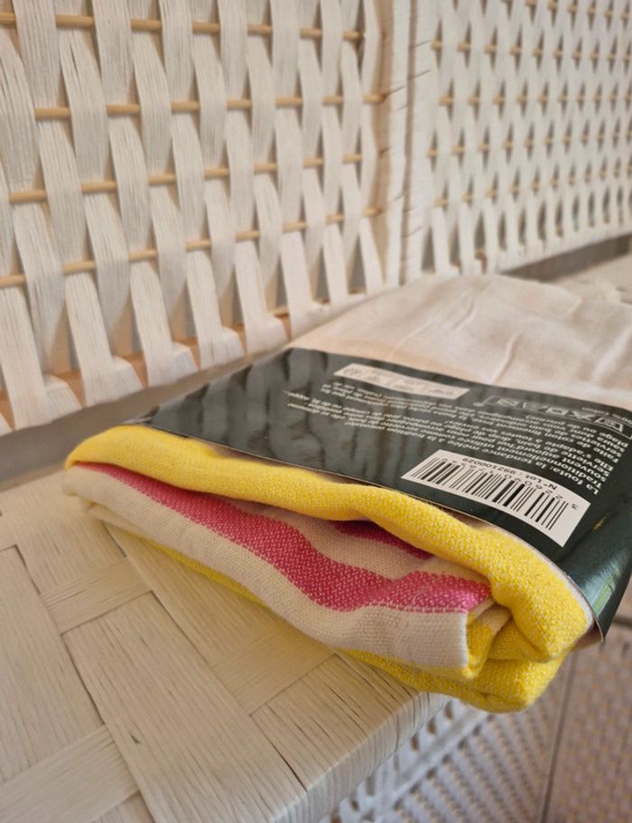 💕jolie Fouta neuve / Drap de plage 100% coton jaune et rose💕 - photo numéro 7
