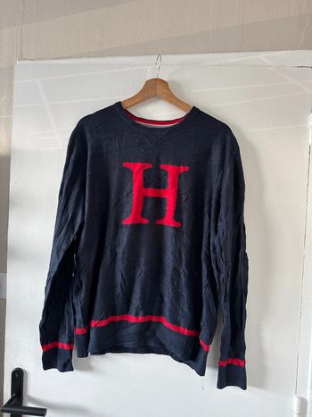 Pull Tommy Hilfiger Homme – Taille M – Bleu marine avec logo H rouge – Bon état