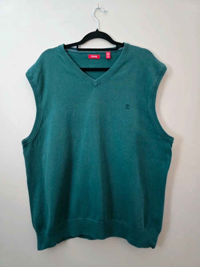Pull gilet chandail Izod vert sans manches taille XL