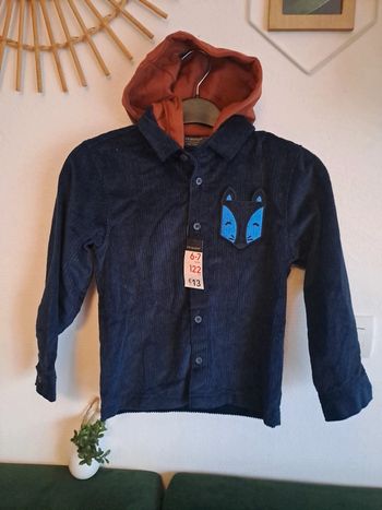 Veste blouson sur- chemise velours bleu marine poche renard capuche 6/7 ans primark neuf