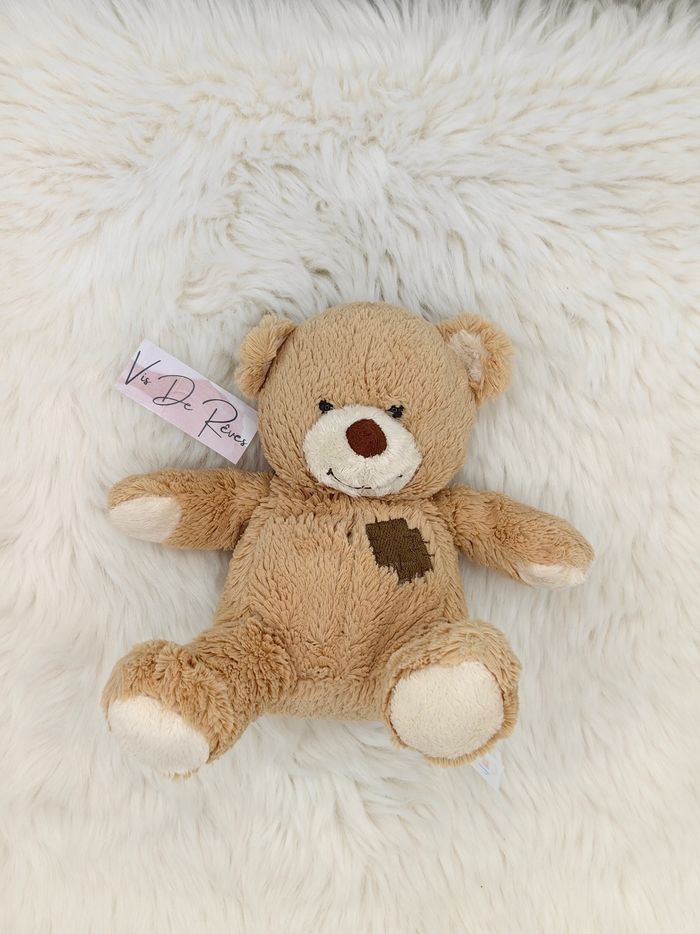 Ours doudou peluche beige et marron. Motif raccord style patchwork, effet recousu Nicotoy - photo numéro 5