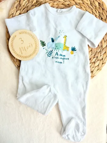 Pyjama velours 3 mois garçon Mes petits cailloux