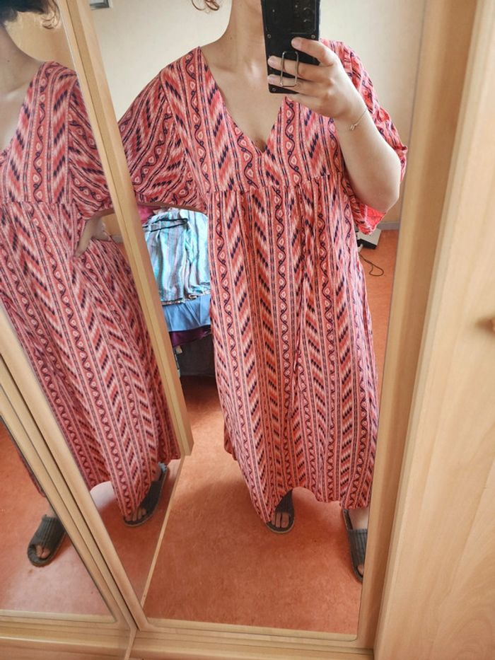 Robe longue rouge/rose à motifs TU 36/44 - photo numéro 3
