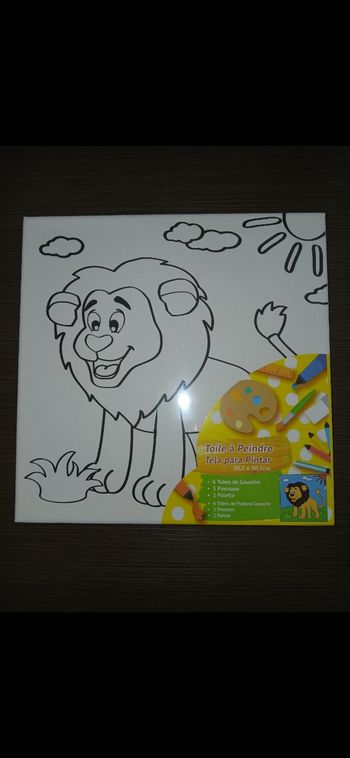 Coffret grande toile a peindre avec accessoires lion des 3 ans