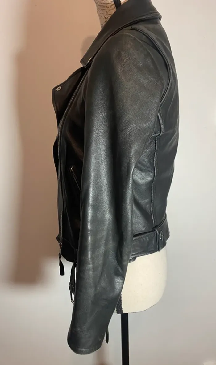 Perfecto en cuir véritable Zara - photo numéro 3