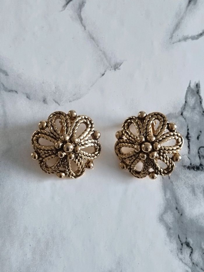 Paire de boucle d'oreille doré a clips vintage - photo numéro 15