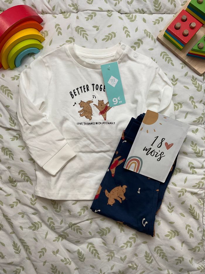 pyjama 2 pièces en coton motifs ours blanc et marine 18 mois tex - photo numéro 2