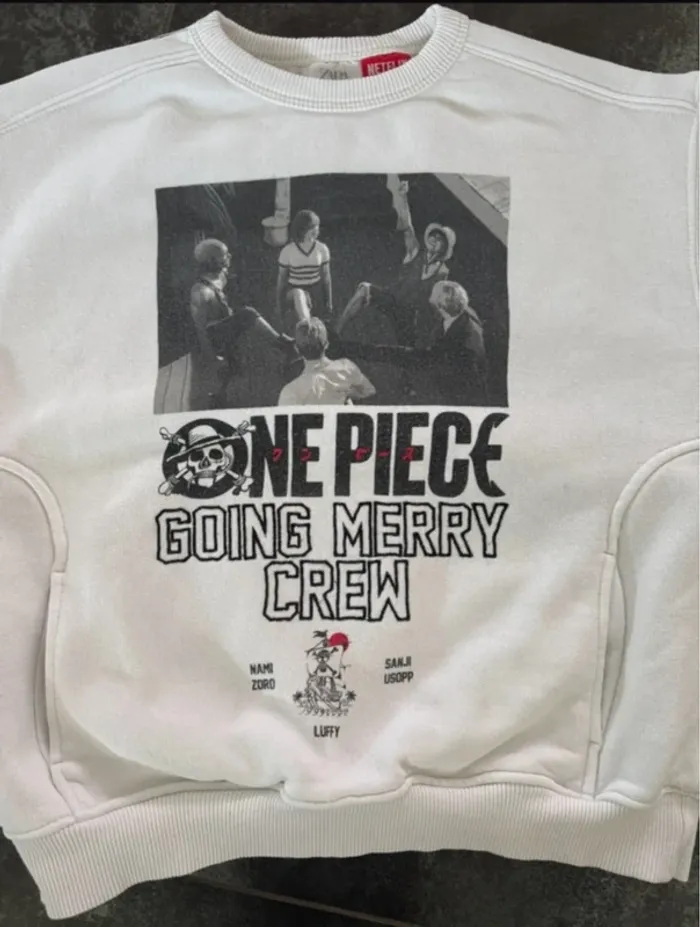 Sweat blanc One Piece Zara garçon 8/9 ans - photo numéro 2