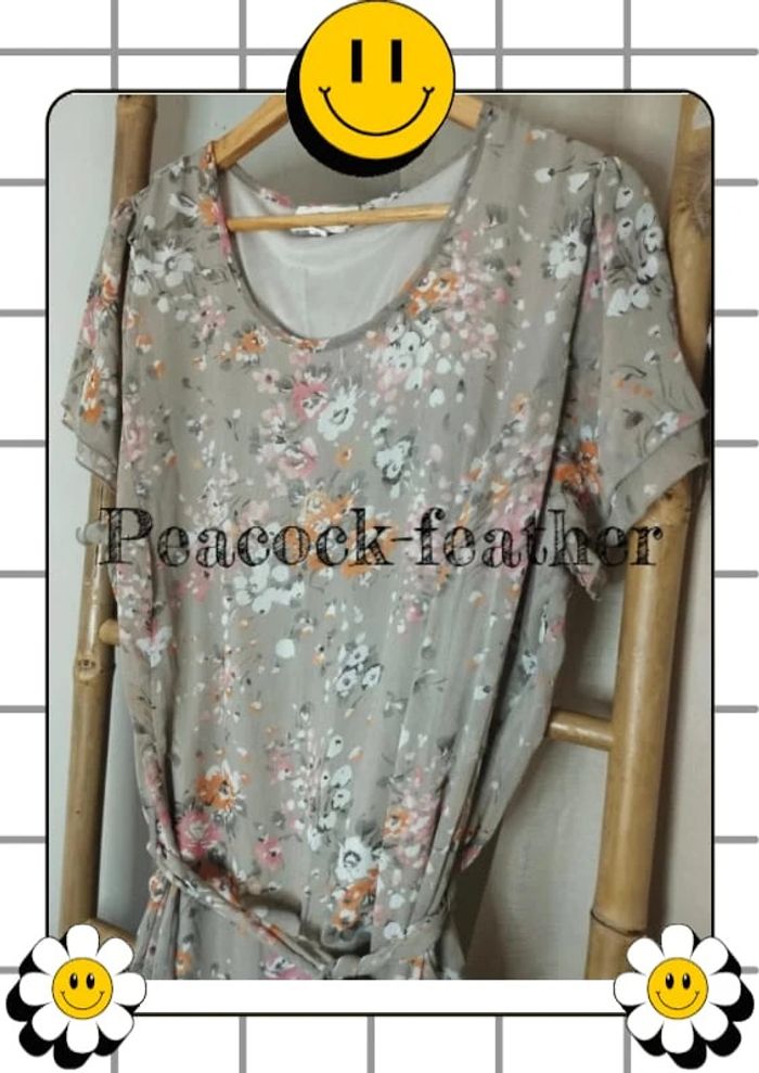 Robe beige fleurie afibel 56 neuve - photo numéro 2