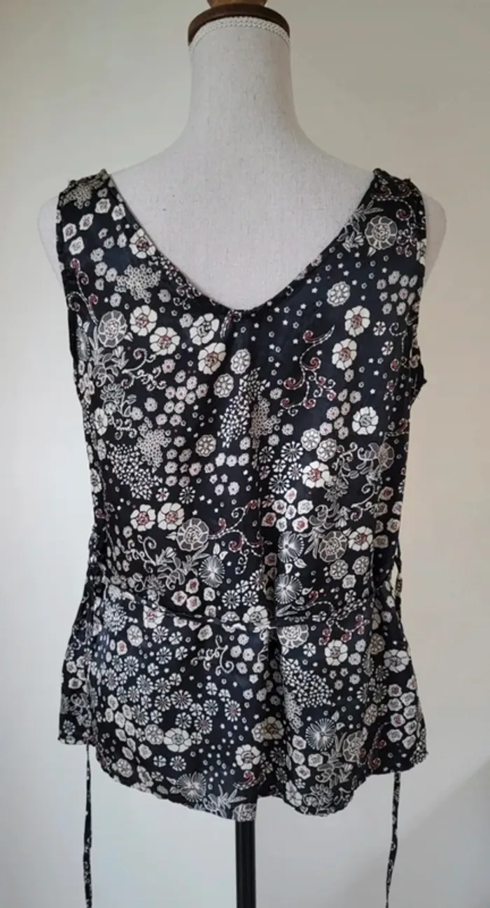 Débardeur fleuri noir, blanc et corail Green Taille 38 - photo numéro 6