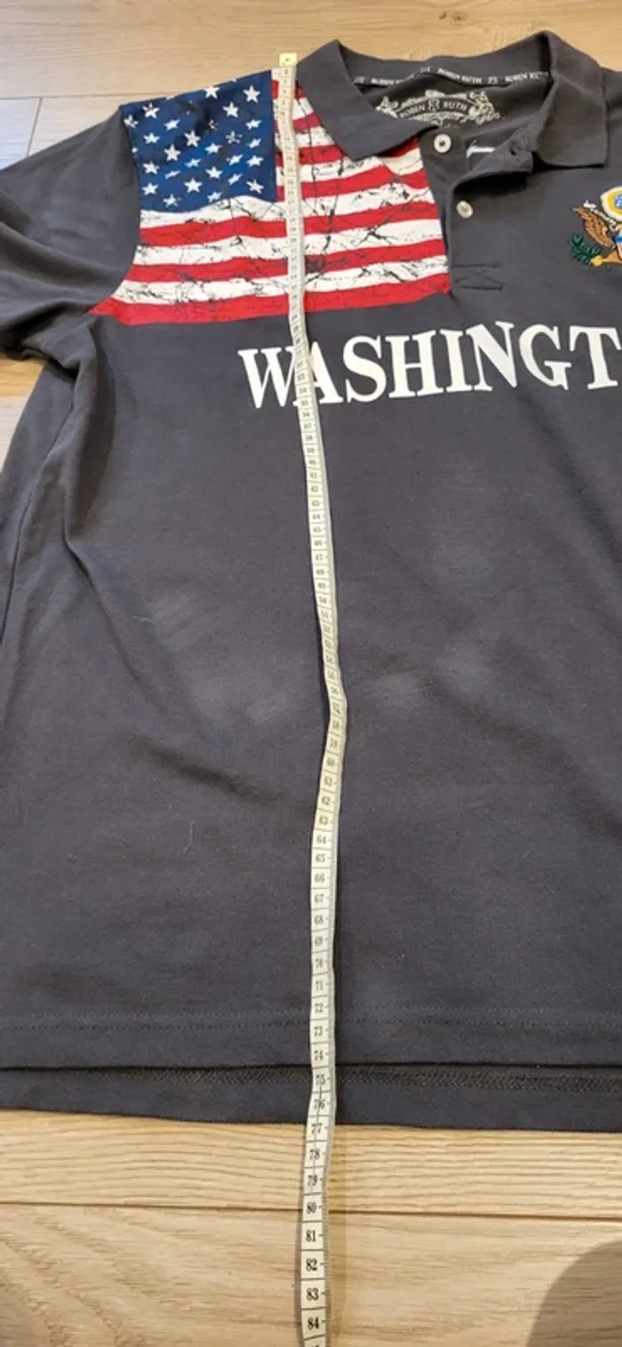 Polo Robin Ruth Washington USA XL brodé drapeau américain vintage - Gris - photo numéro 11