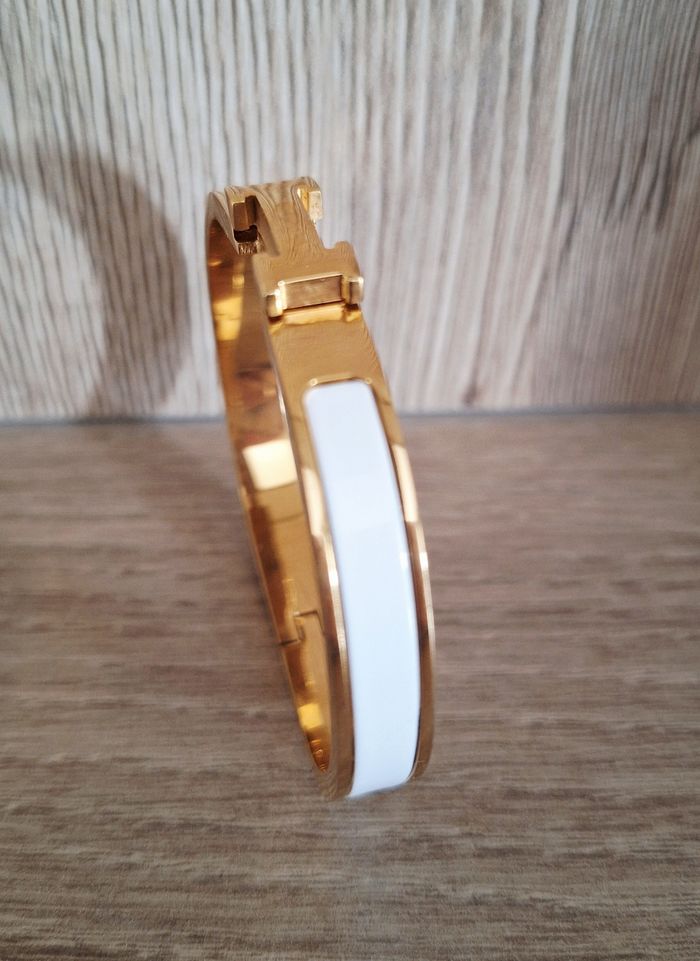 Bracelet jonc acier inoxydable doré et blanc - taille 18 cm - photo numéro 3