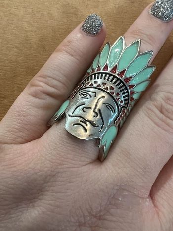 Bague indien bleu rouge argente