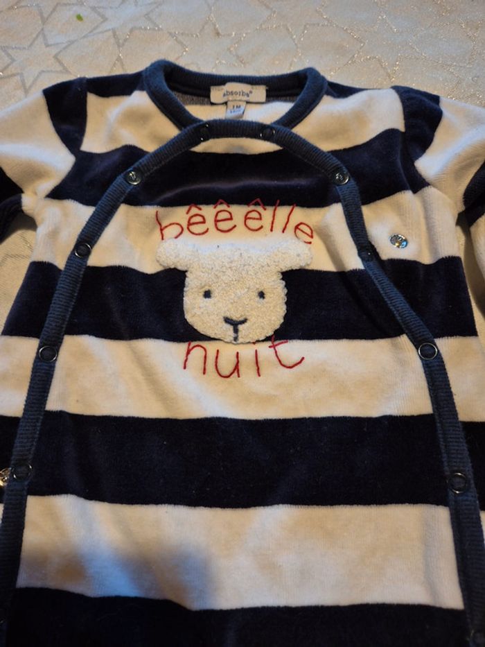 Pyjama velours rayures taille 1 mois - photo numéro 2