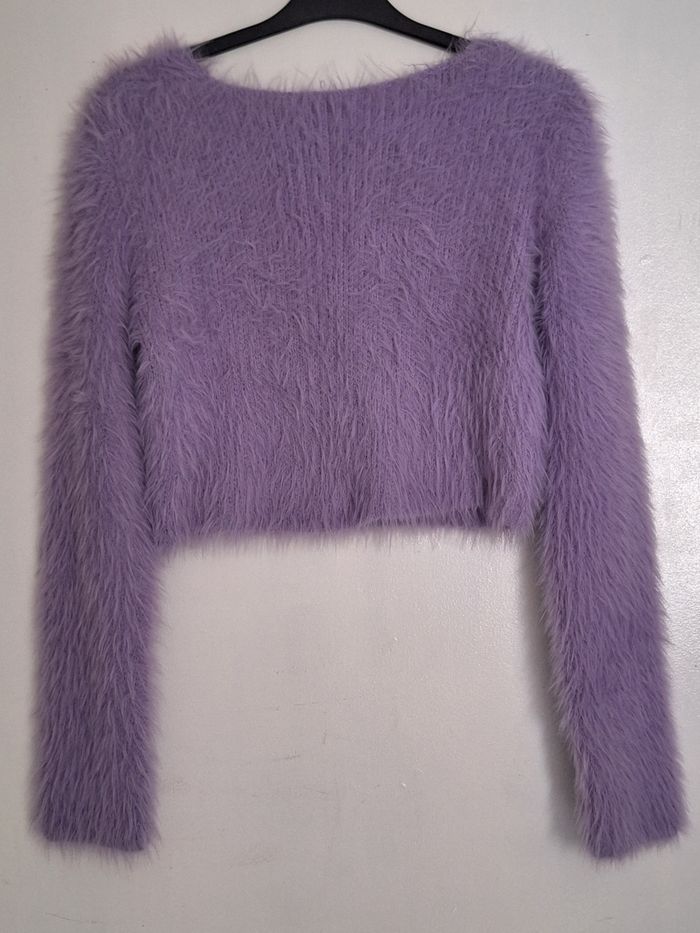 Joli pull court couleur lilas tout doux avec des poils - photo numéro 4