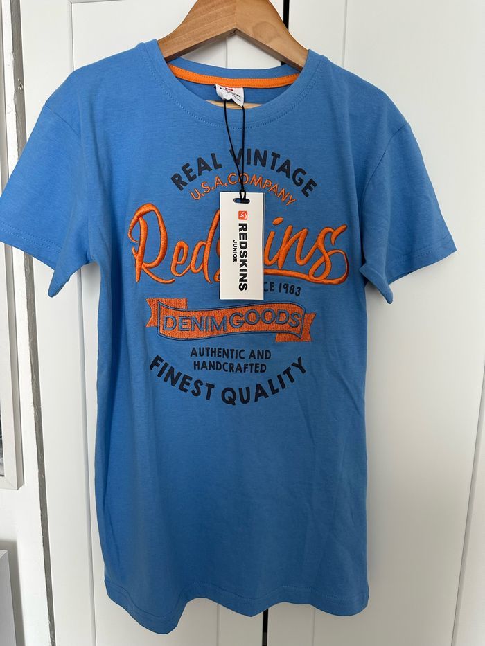 T-shirt manches courtes Redskins junior 12 ans bleu /orange neuf avec étiquette - photo numéro 2