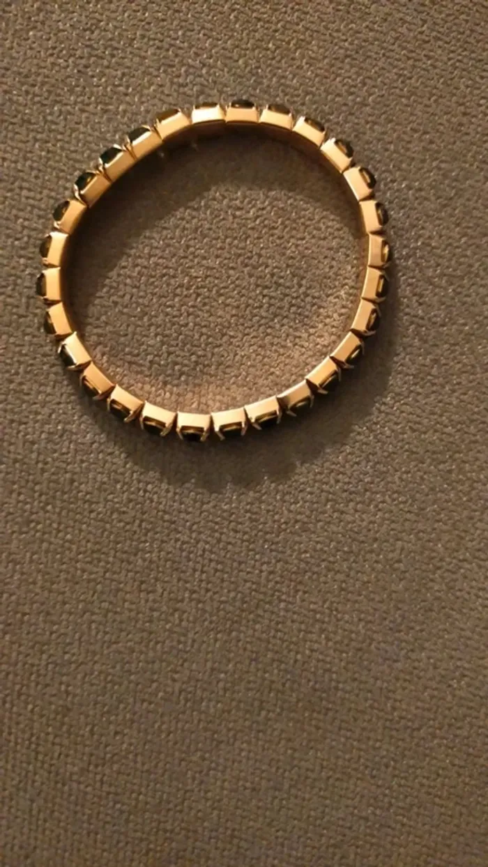 Bracelet doré cristaux verts foncés, femme, élastique - photo numéro 7