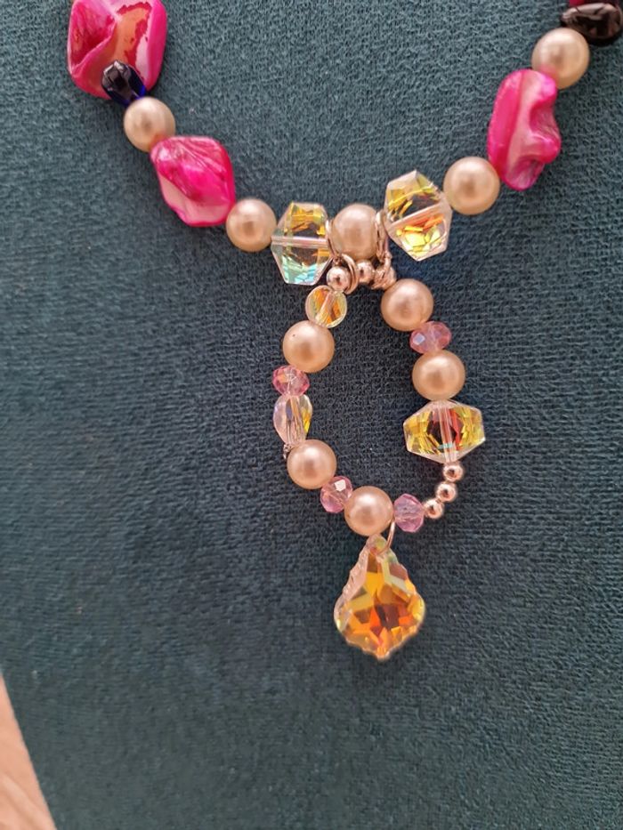 Collier Sautoir Perles Nacrées Perles Cristal Perles Coquillage Fushia - photo numéro 10