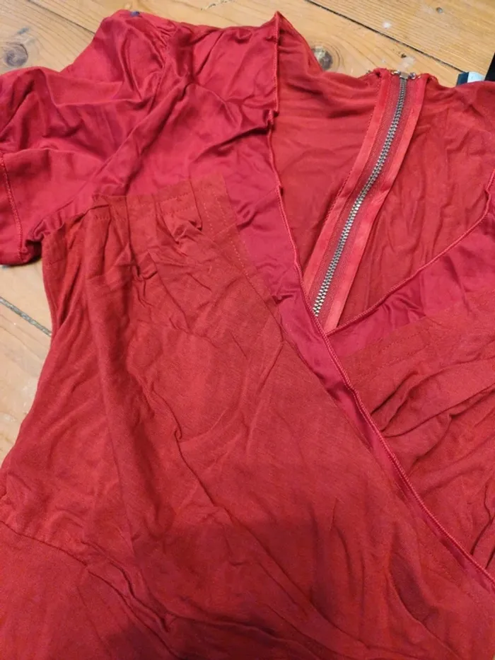 Robe fourreau Mango rouge foncé stretch M manches bouffantes neuve - photo numéro 3