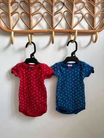 Lot 2 bodies manches courtes noeuds Petit Bateau 3 mois