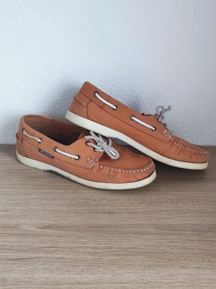 Chaussures bateau camel blanc cuir / Beverley - 40 - photo numéro 2