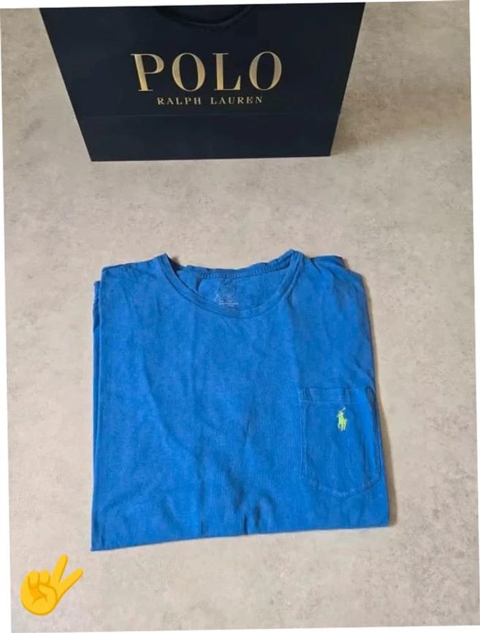 T-shirt Ralph Lauren L coupe col rond bleu Homme Men tee9b