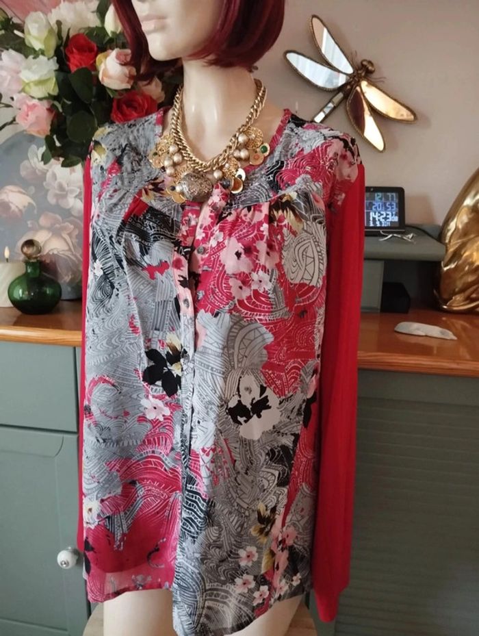 🌹 Blouse Fleurie Bi-Matière & Sequins Jac-Jac T42/44🌹 - photo numéro 2