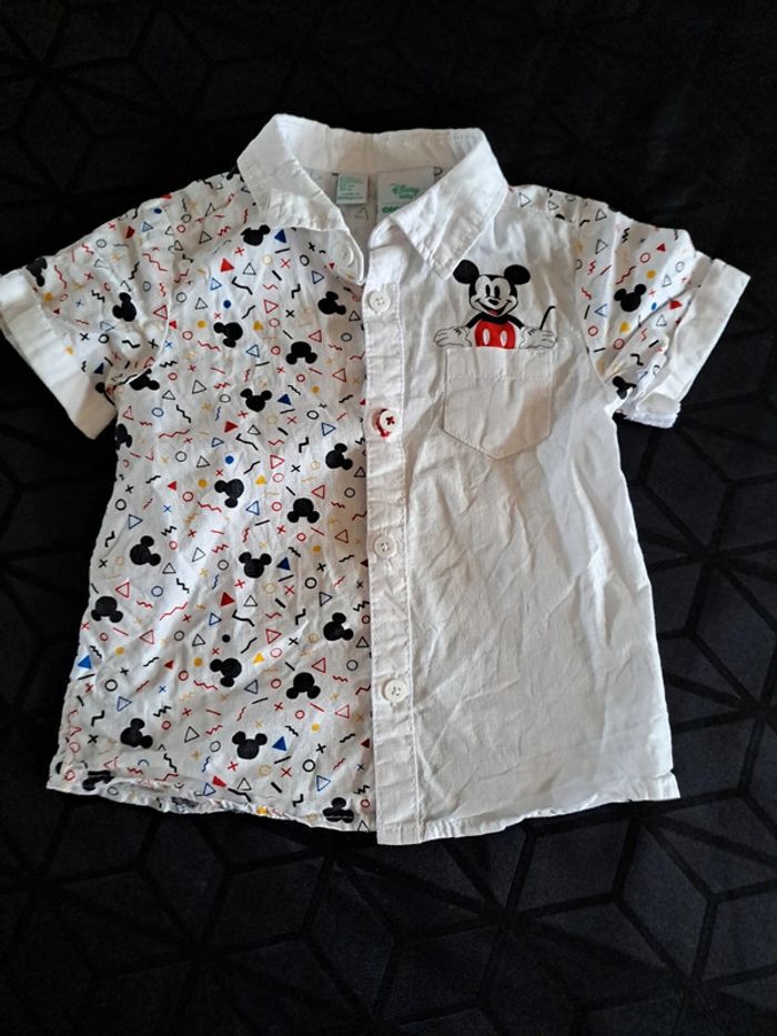 Magnifique ensemble salopette short et chemise manche courte mickey 6mois 100%coton - photo numéro 9