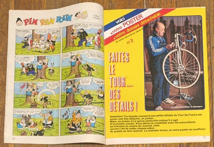 Ancien Journal de Mickey avec cadeau Dossier Tour de France Poster + vignettes N°1464 1980 vintage - photo numéro 3