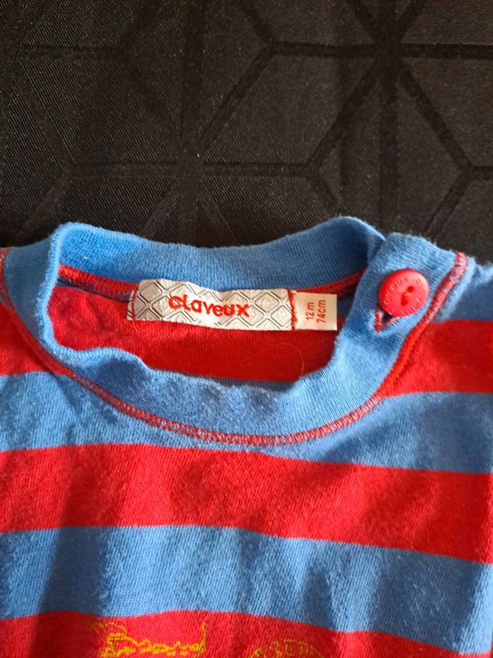 Ensemble Tee-shirt rayé rouge et bleu et short marine 12mois Clayeux - photo numéro 6