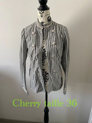 Veste blazer à manches longues style officier blanc rayure gris neuf Cherry taille 36