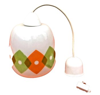 Année 1970 Suspension opaline blanche décor motifs géométriques