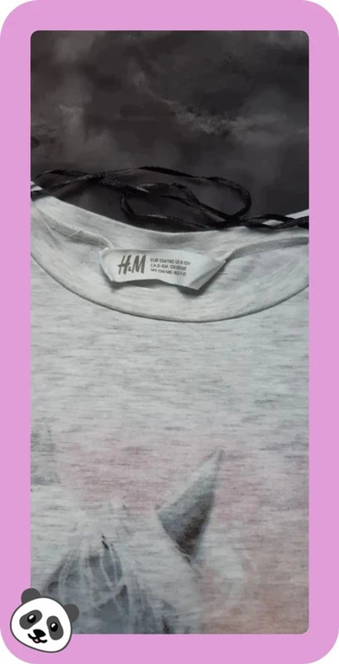 Tee-shirt ML h&m gris chiné motif licorne 134/140 cm en très bon état - photo numéro 3