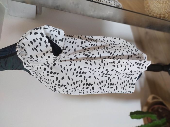 Petit haut blouse blanc imprimé tâche noire - photo numéro 4