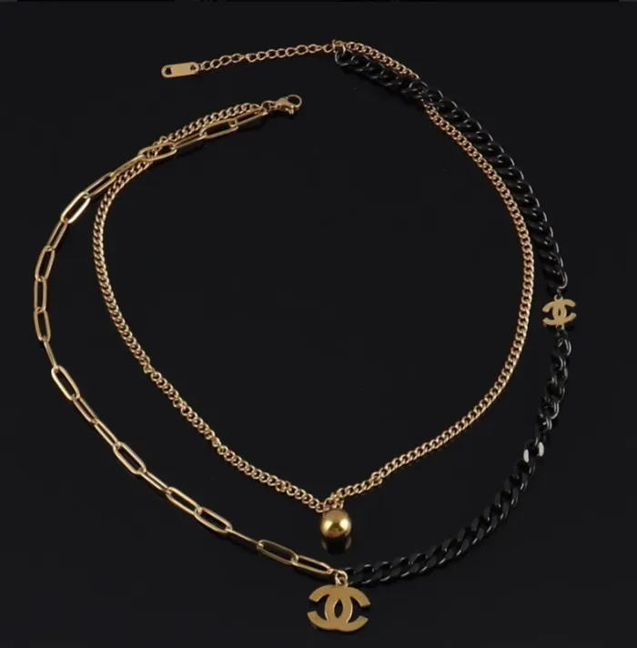 Collier double rangs en acier inoxydable bicolore