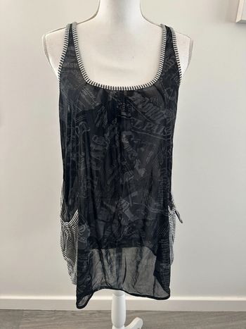 Débardeur bariolé transparent noir blanc et gris T40 L